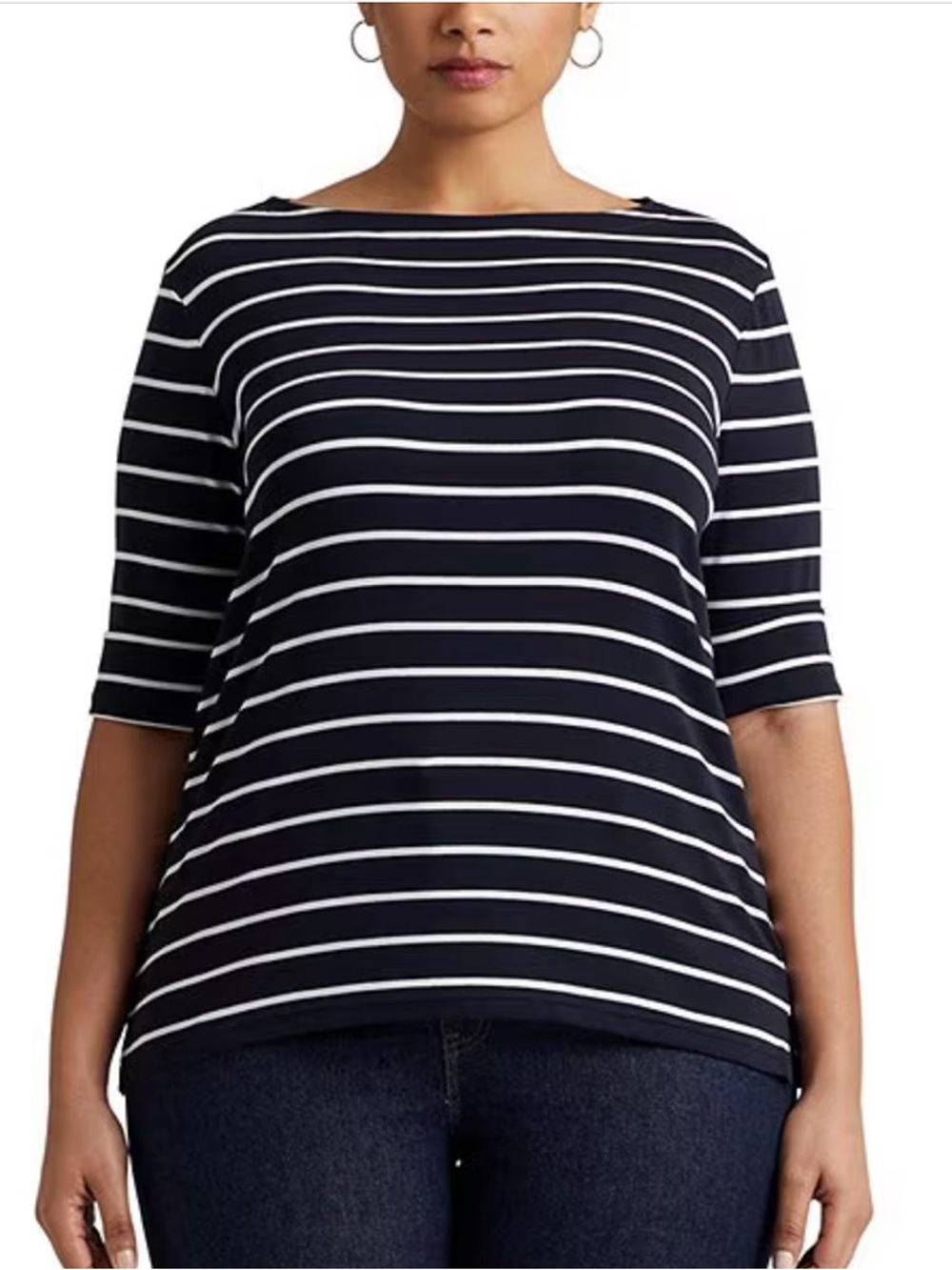 Lauren Ralph Lauren 3X Striped Navy and White Women’s Elbow-3/4 Sleeve Top